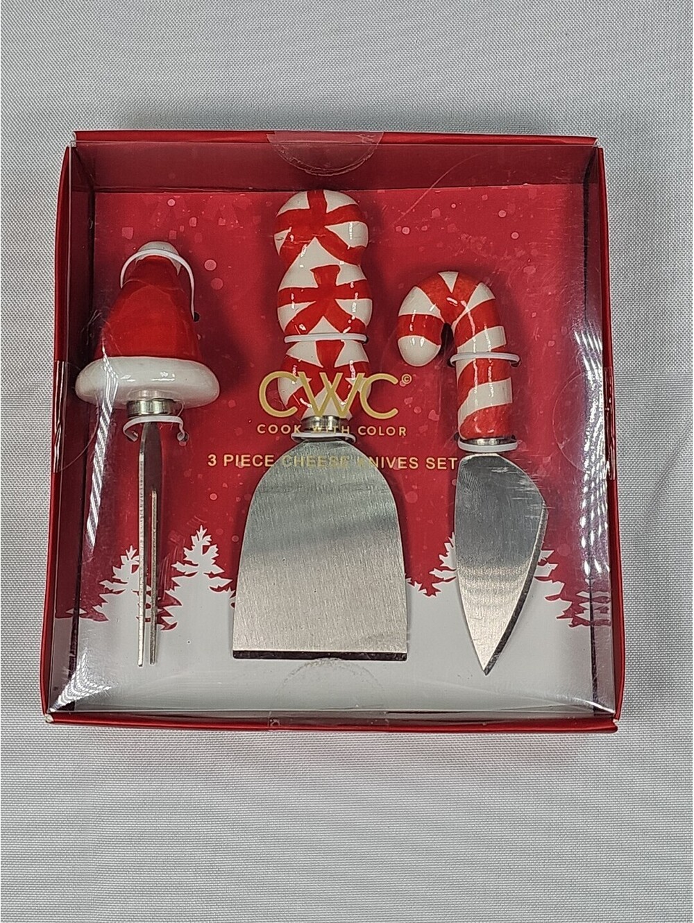 Cook With Color Christmas 3 Piece Cheese Knife Set NIB